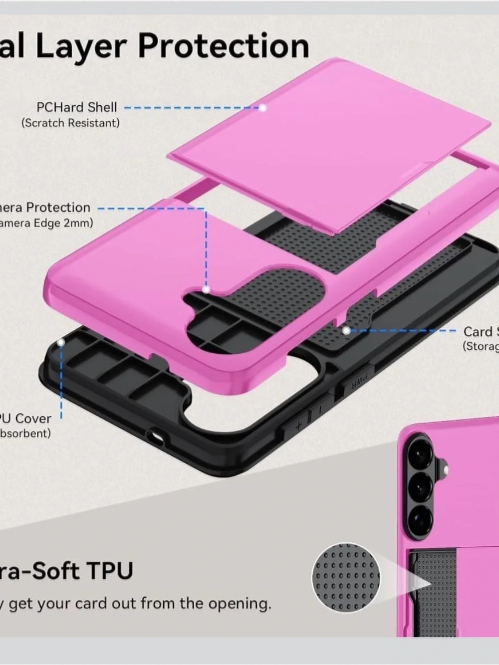 Pink Card Slot Protective Phone Case for Women Galaxy s26